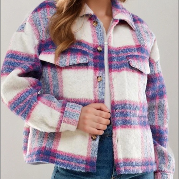 Vici Jackets & Blazers - VICI Purple Pink Plaid Shacket Jacket Size Large